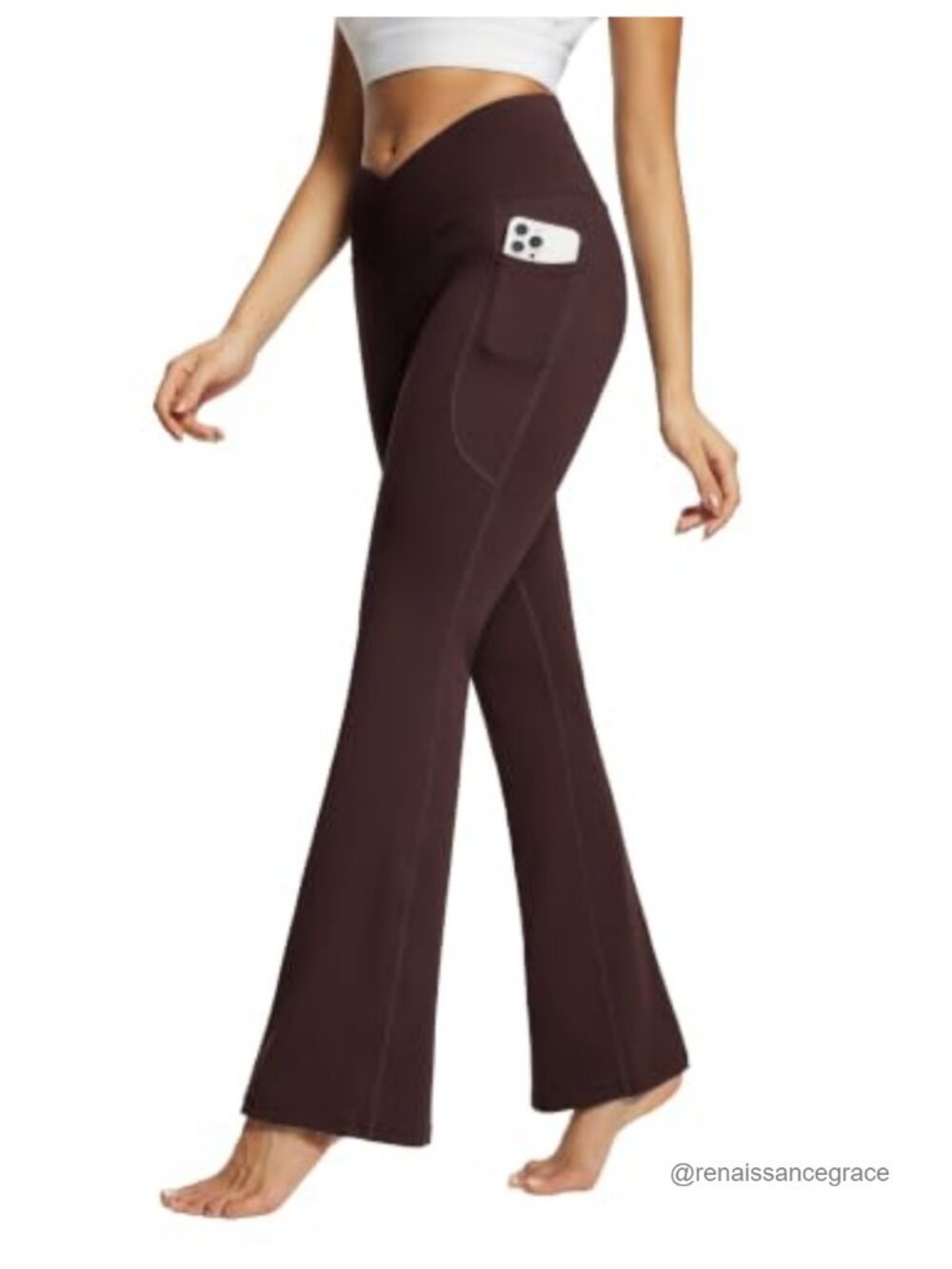 Flare Leggings Yoga Pants High Waist V Crossover Pockets 4-Way Stretch